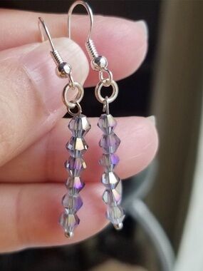 Swarovski Elements Silver Aurora Borealis Dangling Earrings Handmade NEW